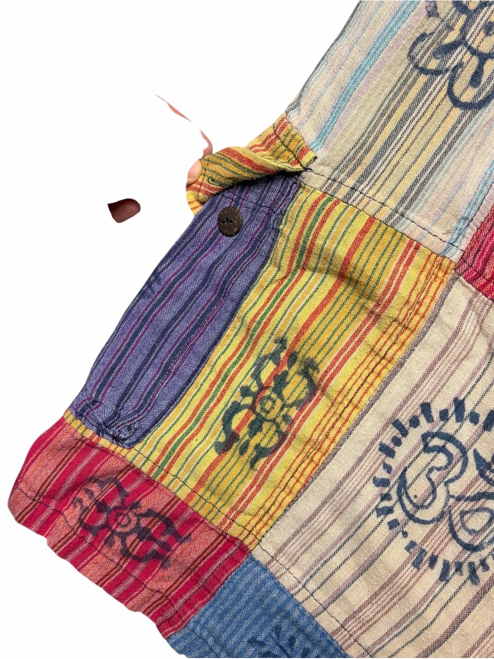 Patchwork Multicolor Boho Hippie High Waisted Cargo Elastic Retro Cotton Shorts - Picture 4 of 7